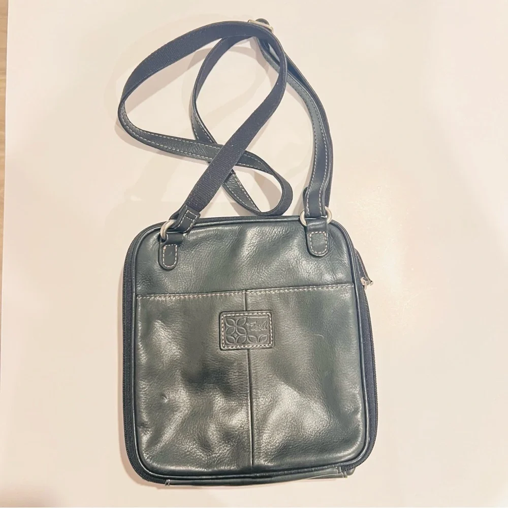 VTG FOSSIL Black Luxurious Leather Crossbody Messenger Bag Handbag Organizer